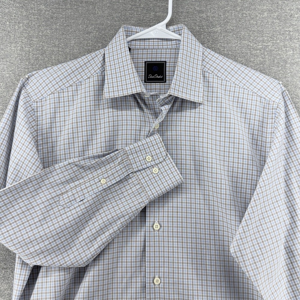 David Donahue Dress Shirt 16 /32-33 Blue Check Long Sleeve Button Up